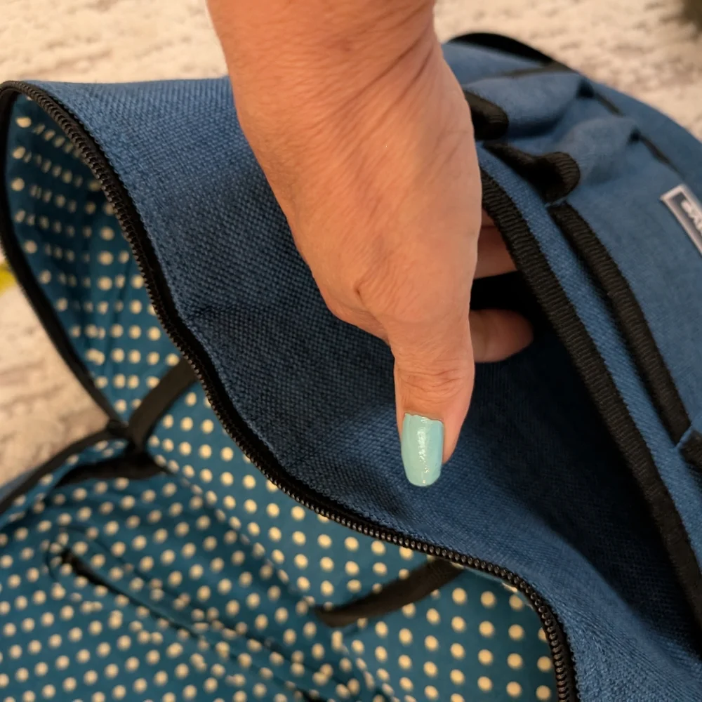 Be creative Knitting Bag Organizer Crochet Storage Blue Linen with Cotton Lining